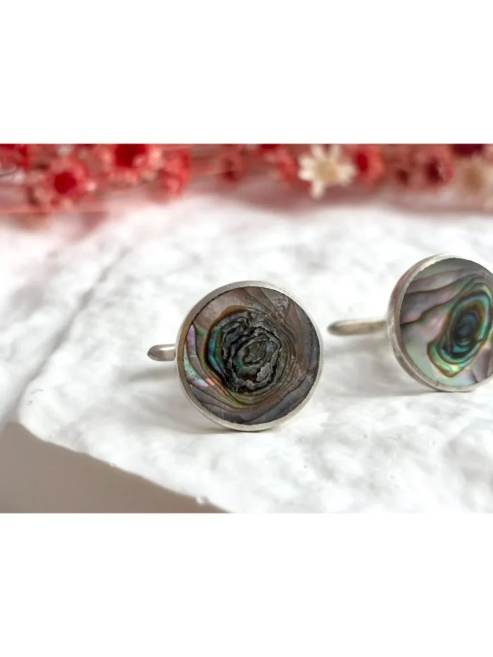 Abalone Inlaid Round Taxco, Mexico Made Sterling Silver 925 Men's Cufflinks
